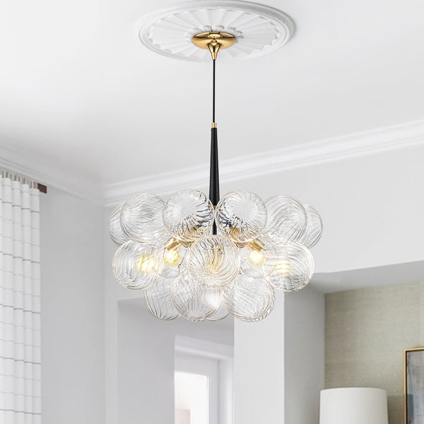 Thehouselights-Modern Cluster Bubble Ribbed Glass Chandelier-Chandelier-Black-