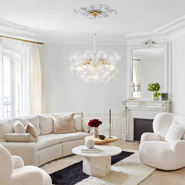 Thehouselights-Modern Cluster Bubble Ribbed Glass Chandelier-Chandelier-White-