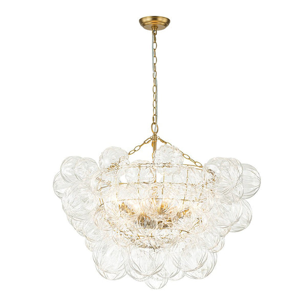 Thehouselights-Modern Cluster Petal Glass Globe Bubble Chandelier-Chandelier-3-Light-Brass