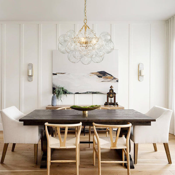 Thehouselights-Modern Cluster Petal Glass Globe Bubble Chandelier-Chandelier-3-Light-Brass