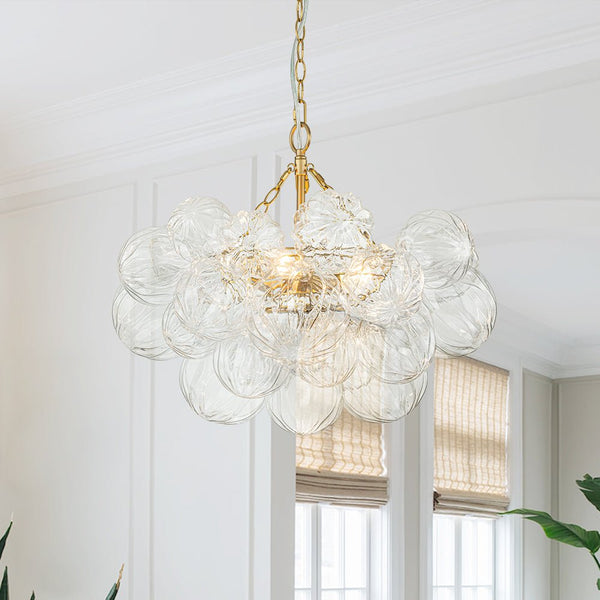 Thehouselights-Modern Cluster Petal Glass Globe Bubble Chandelier-Chandelier-3-Light-Brass