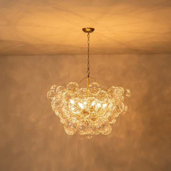 Thehouselights-Modern Cluster Petal Glass Globe Bubble Chandelier-Chandelier-8-Light-Brass