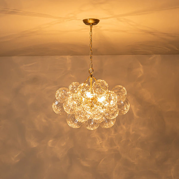 Thehouselights-Modern Cluster Petal Glass Globe Bubble Chandelier-Chandelier-8-Light-Brass