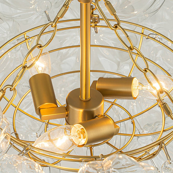 Thehouselights-Modern Cluster Petal Glass Globe Bubble Chandelier-Chandelier-8-Light-Brass
