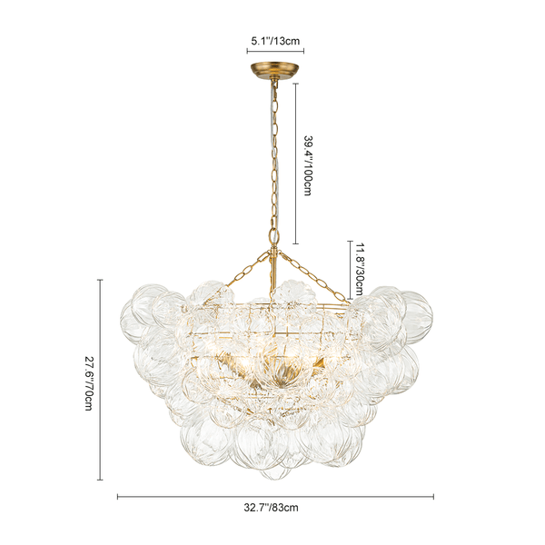Thehouselights-Modern Cluster Petal Glass Globe Bubble Chandelier-Chandelier-8-Light-Brass