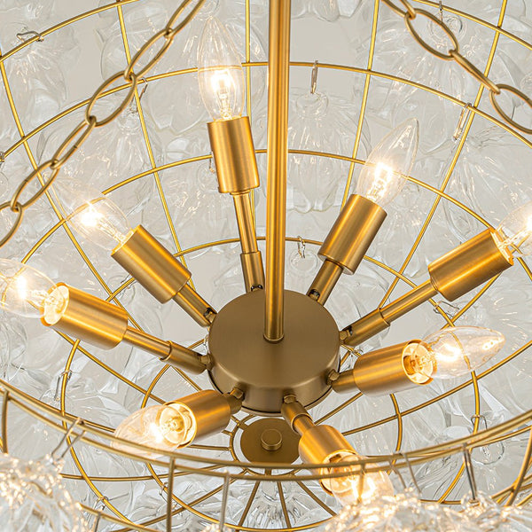 Thehouselights-Modern Cluster Petal Glass Globe Bubble Chandelier-Chandelier-8-Light-Brass