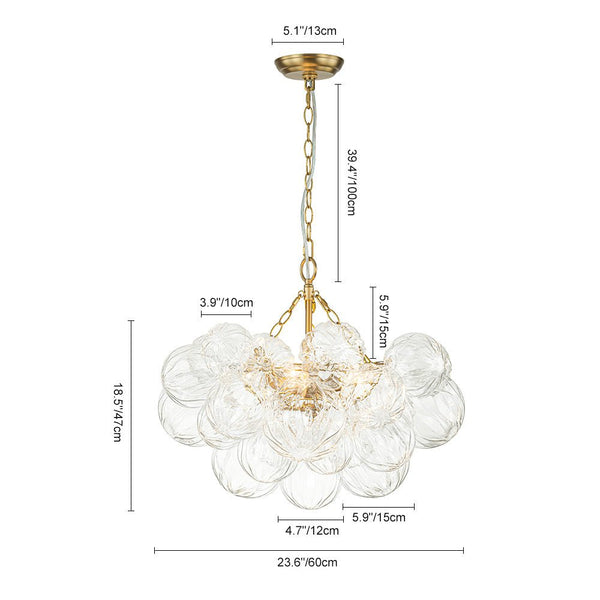 Thehouselights-Modern Cluster Petal Glass Globe Bubble Chandelier-Chandelier-8-Light-Brass
