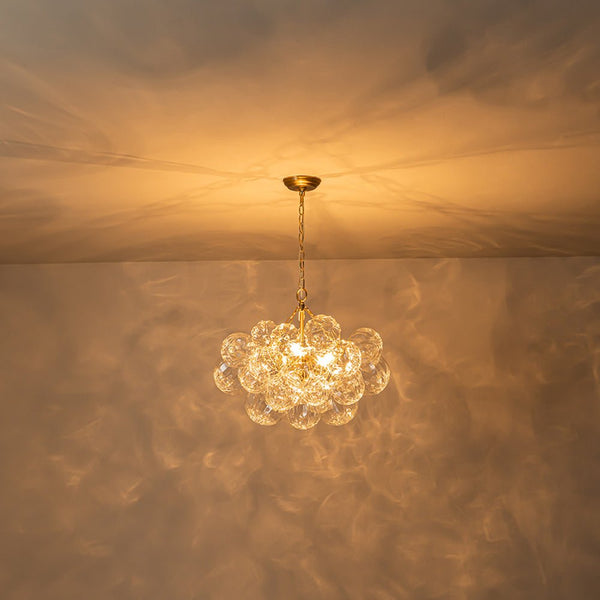 Thehouselights-Modern Cluster Petal Glass Globe Bubble Chandelier-Chandelier-8-Light-Brass