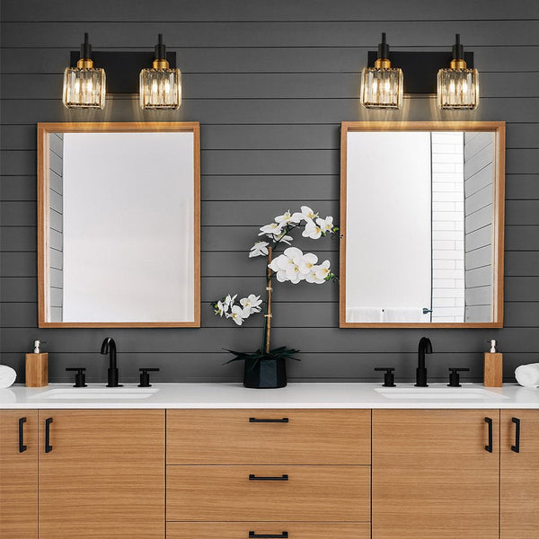 Thehouselights-Modern Glam Crystal Wall Sconce Bathroom Vanity Light-Wall Lights-Chrome-2-Light