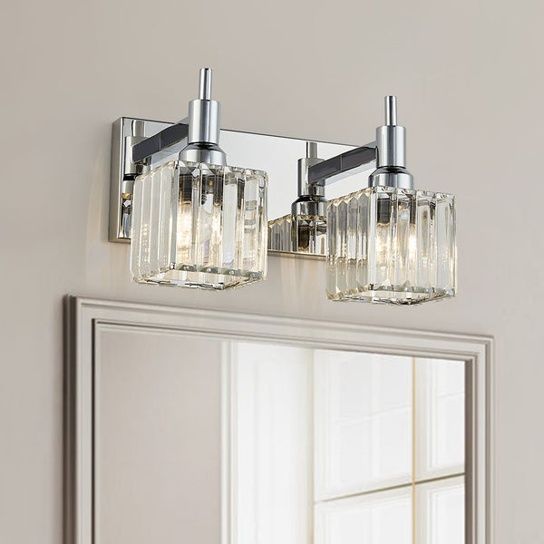 Thehouselights-Modern Glam Crystal Wall Sconce Bathroom Vanity Light-Wall Lights-Chrome-2-Light