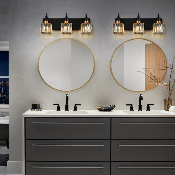 Thehouselights-Modern Glam Crystal Wall Sconce Bathroom Vanity Light-Wall Lights-Chrome-2-Light