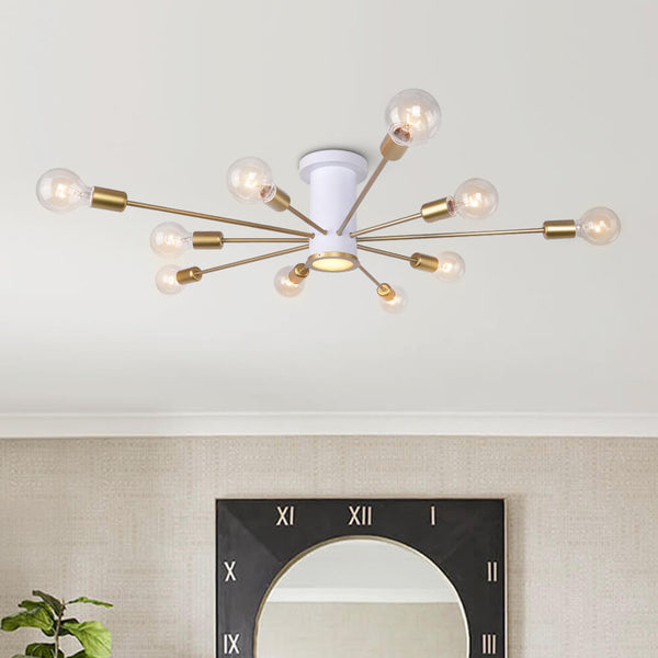 Thehouselights-Modern Gold Ceiling Light for Kitchen Island-Flush Mount-10 Bulbs-White