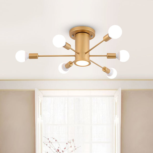 Thehouselights-Modern Gold Ceiling Light for Kitchen Island-Flush Mount-6 Bulbs-Gold