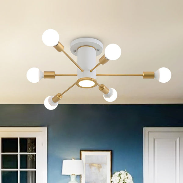Thehouselights-Modern Gold Ceiling Light for Kitchen Island-Flush Mount-6 Bulbs-White