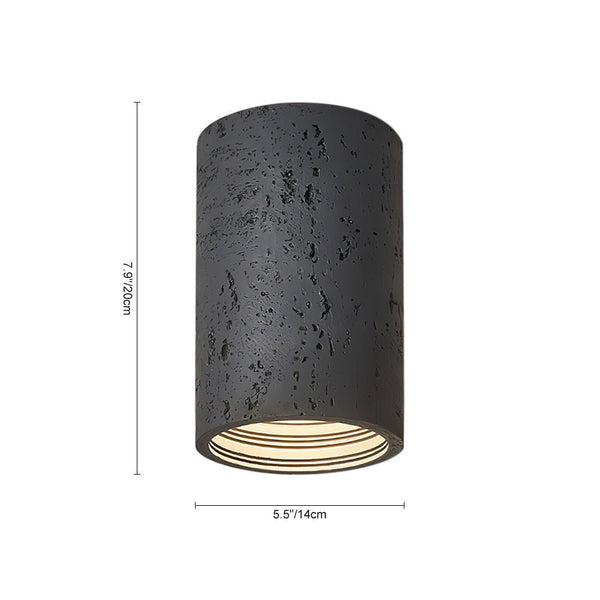 Thehouselights-Modern LED Cylinder Stone Flush Mount Ceiling Light-Ceiling Light-Black-Warm White