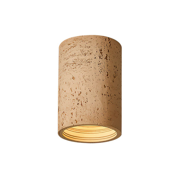 Thehouselights-Modern LED Cylinder Stone Flush Mount Ceiling Light-Ceiling Light-Black-Warm White