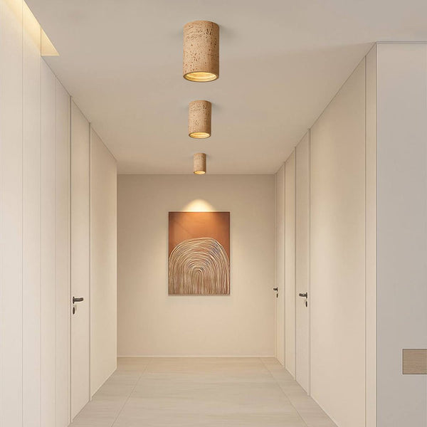 Thehouselights-Modern LED Cylinder Stone Flush Mount Ceiling Light-Ceiling Light-Yellow-Warm White