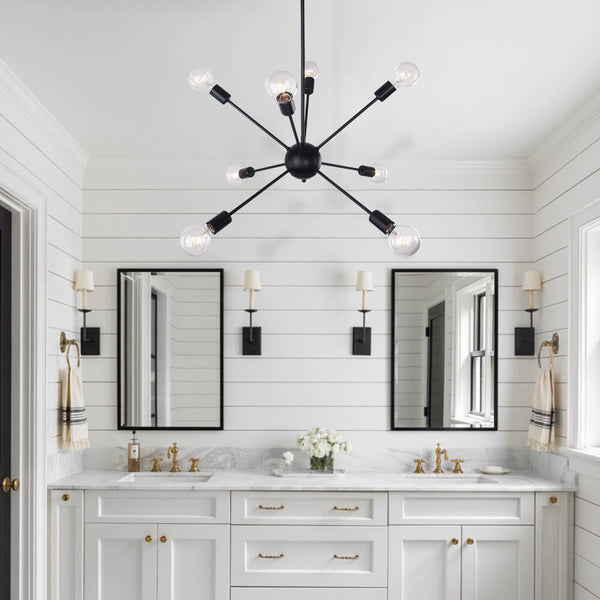 Thehouselights-Modern Mid-Century Sputnik Sphere Chandelier-Chandelier-8 Bulbs-Black