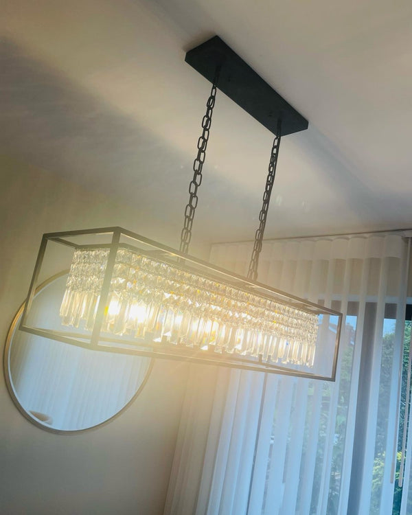 Thehouselights-Modern Rectangle Crystal Island Linear Chandelier-Chandelier--