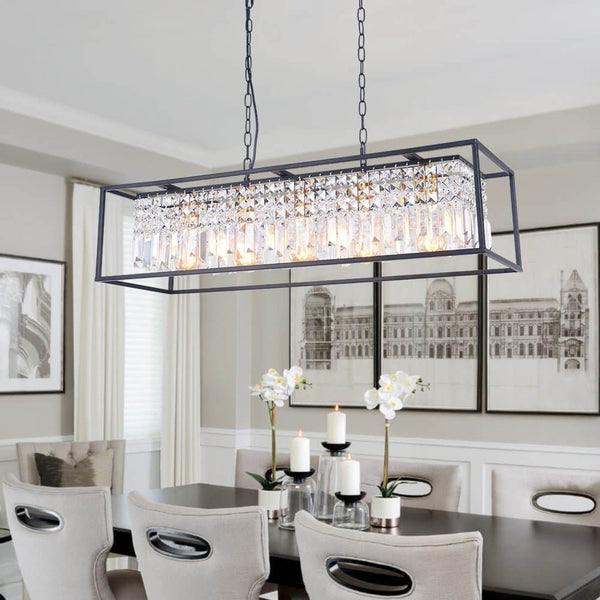 Thehouselights-Modern Rectangle Crystal Island Linear Chandelier