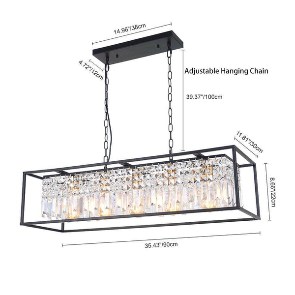 Thehouselights-Modern Rectangle Crystal Island Linear Chandelier-Chandelier--