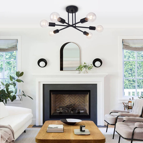 Thehouselights-Modern Six Lights Sputnik Sphere Semi Flush Mount Lighting-Flush Mount-Black-
