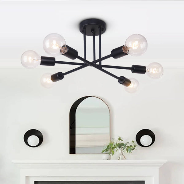 Thehouselights-Modern Six Lights Sputnik Sphere Semi Flush Mount Lighting-Flush Mount-Black-