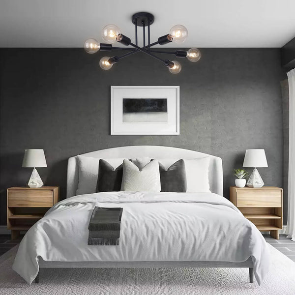 Thehouselights-Modern Six Lights Sputnik Sphere Semi Flush Mount Lighting-Flush Mount-Black-