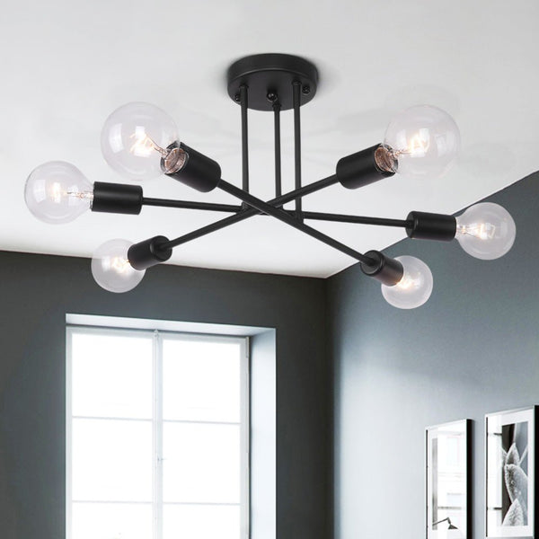 Thehouselights-Modern Six Lights Sputnik Sphere Semi Flush Mount Lighting-Flush Mount-Black-