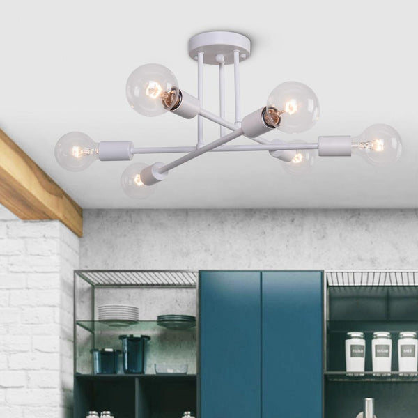 Thehouselights-Modern Six Lights Sputnik Sphere Semi Flush Mount Lighting-Flush Mount-White-