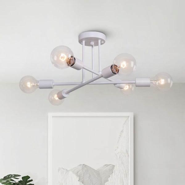 Thehouselights-Modern Six Lights Sputnik Sphere Semi Flush Mount Lighting-Flush Mount-White-