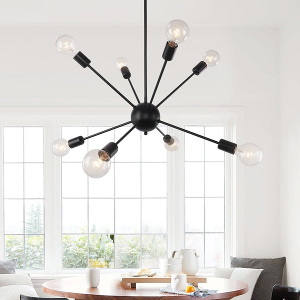 Thehouselights-Modern Sputnik Sphere Chandelier-Chandelier-8 Bulbs-Black