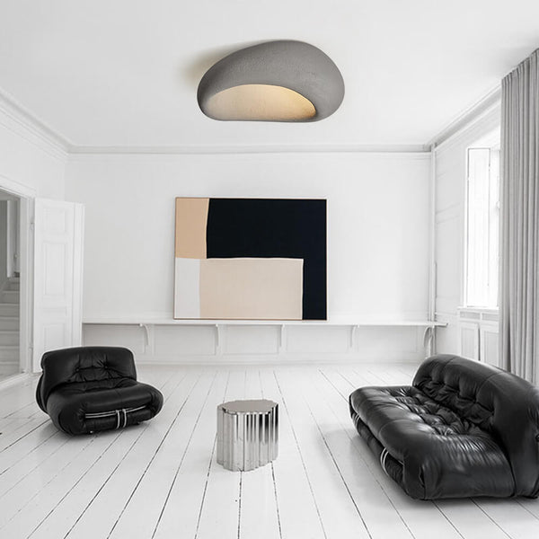 Thehouselights-Moon-Shaped LED Wabi-Sabi Flush Mount Ceramic Ceiling Light-Ceiling Light-Gray-60 cm.