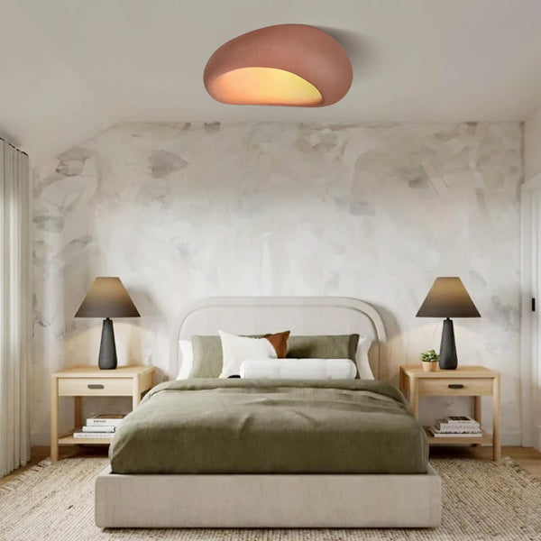 Thehouselights-Moon-Shaped LED Wabi-Sabi Flush Mount Ceramic Ceiling Light-Ceiling Light-Red-40 cm.
