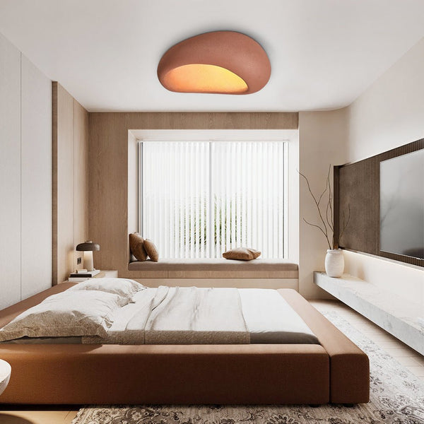 Thehouselights-Moon-Shaped LED Wabi-Sabi Flush Mount Ceramic Ceiling Light-Ceiling Light-Red-40 cm.