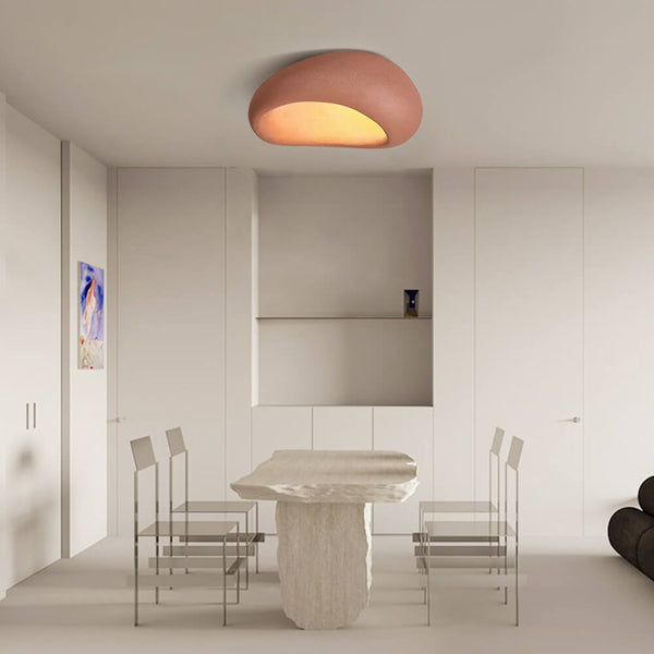 Thehouselights-Moon-Shaped LED Wabi-Sabi Flush Mount Ceramic Ceiling Light-Ceiling Light-Red-60 cm.