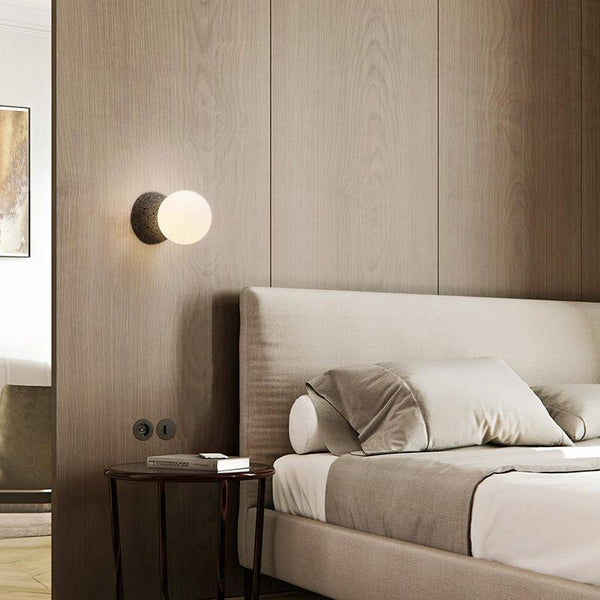 Thehouselights-Natural Stone Wall Light with Single Opal Glass-Wall Lights--