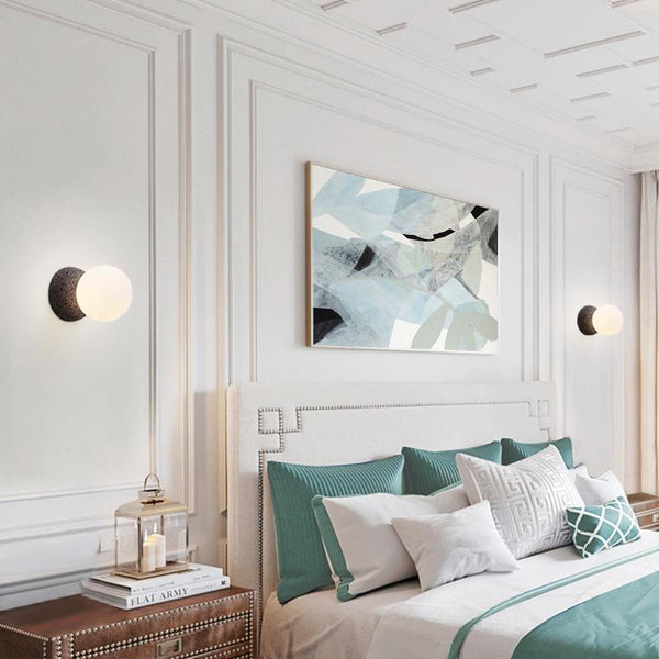Thehouselights-Natural Stone Wall Light with Single Opal Glass-Wall Lights--
