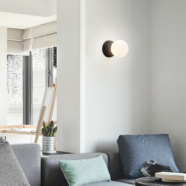 Thehouselights-Natural Stone Wall Light with Single Opal Glass-Wall Lights--