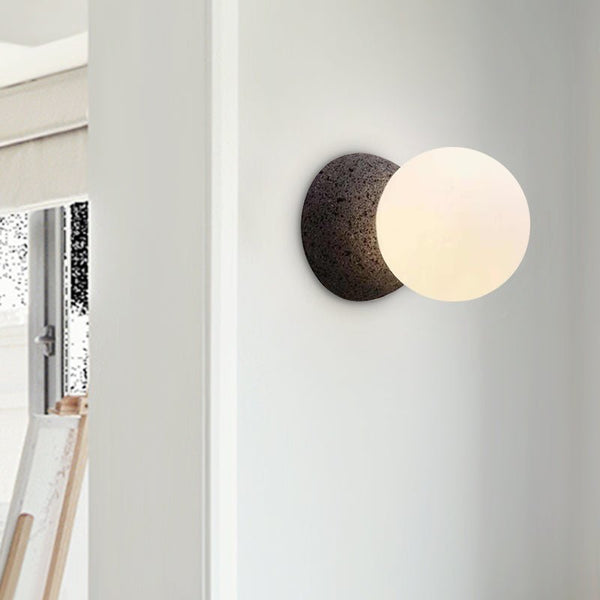 Thehouselights-Natural Stone Wall Light with Single Opal Glass-Wall Lights--