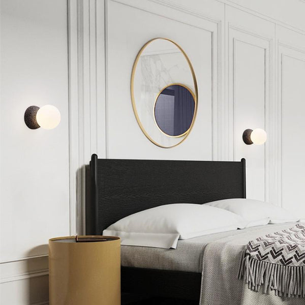 Thehouselights-Natural Stone Wall Light with Single Opal Glass-Wall Lights--