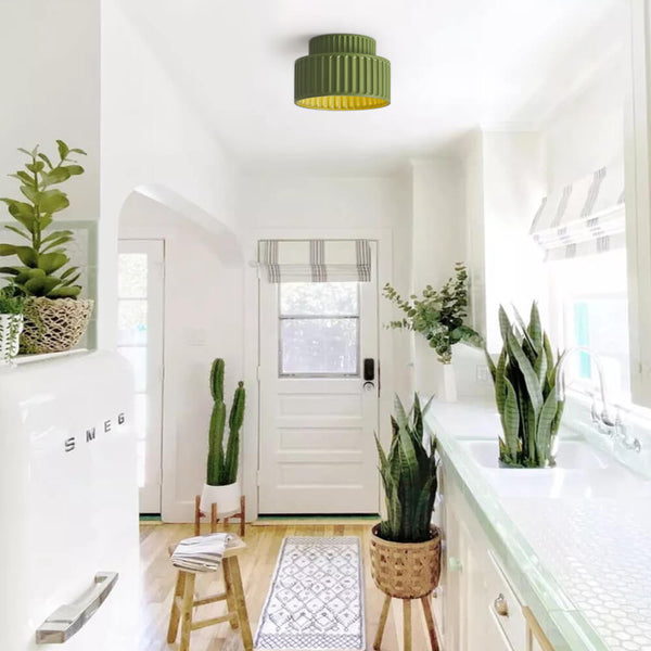 Thehouselights-Nordic Cream Style 2-Layer Flush Mount Ceramic Ceiling Light-Ceiling Light-Green-