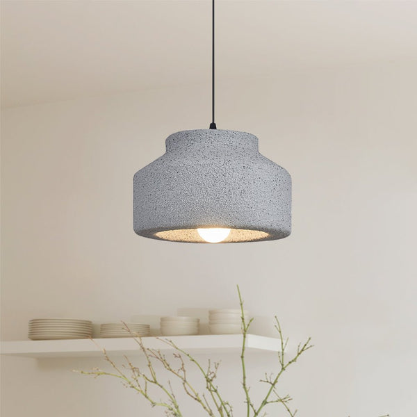 Thehouselights-Nordic Earthen Jar Style Schoolhouse Drum Pendant Light-Pendant-Dark Gray-