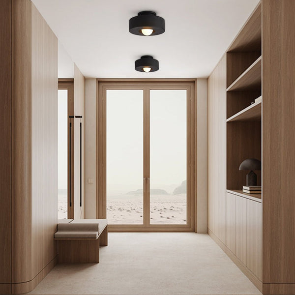 Thehouselights-Nordic Geometric Flush Mount Cylindrical Ceramic Ceiling Light-Ceiling Light-Black-