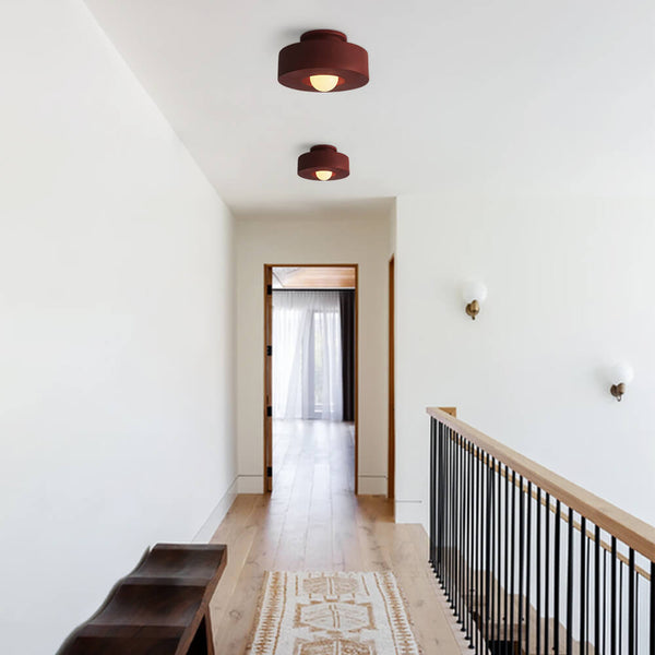 Thehouselights-Nordic Geometric Flush Mount Cylindrical Ceramic Ceiling Light-Ceiling Light-Red-