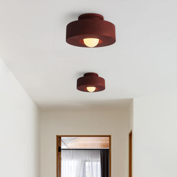 Thehouselights-Nordic Geometric Flush Mount Cylindrical Ceramic Ceiling Light-Ceiling Light-Red-