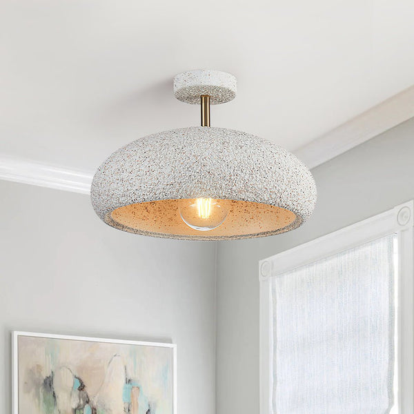 Thehouselights-Nordic Stone Style Speckled Semi Flush Mount-Ceiling Light-White+Red-