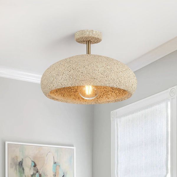 Thehouselights-Nordic Stone Style Speckled Semi Flush Mount-Ceiling Light-Yellow-