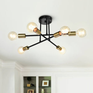 Thehouselights-Six-Light Sputnik Semi Flush Ceiling Light-Flush Mount-Black-