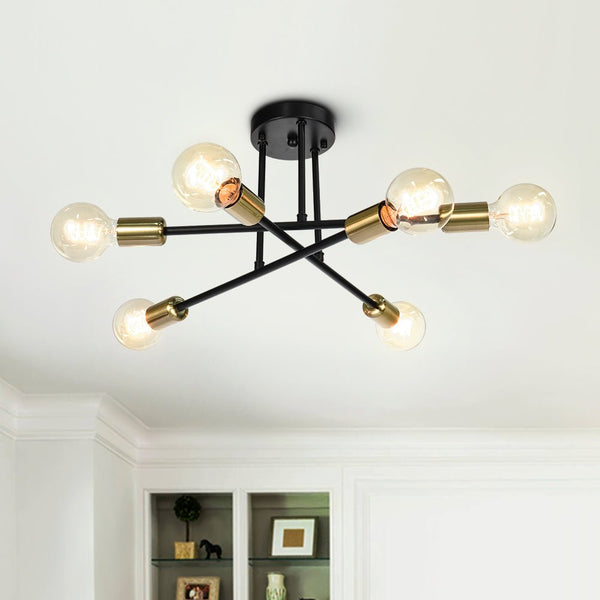 Thehouselights-Six-Light Sputnik Semi Flush Ceiling Light-Flush Mount-Black-